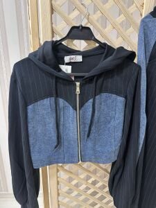 Denim detaylı kumaş takım