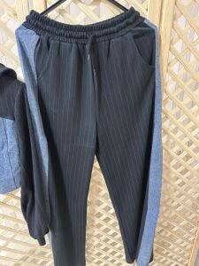 Denim detaylı kumaş takım