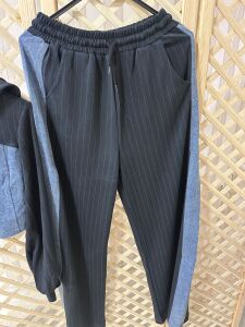 Denim detaylı kumaş takım