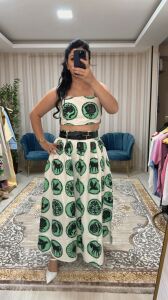 yüksek bel renkli gabardin takım