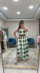 yüksek bel renkli gabardin takım