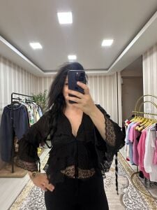 siyah dantel bluz
