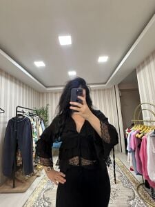 siyah dantel bluz
