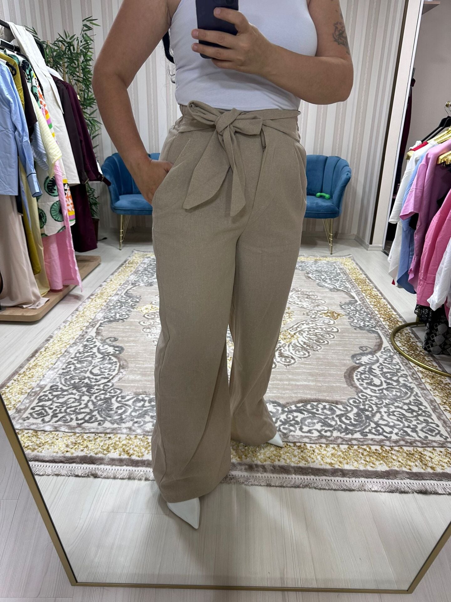 keten bağlamalı pantolon