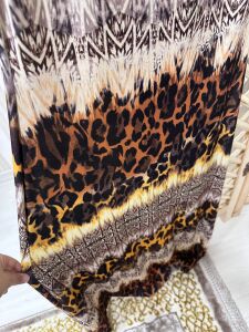 straplez leopar derin yırtmaçlı elbise