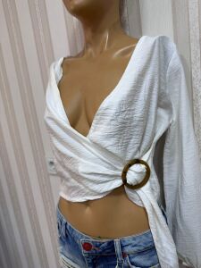 lastik kol önden bağlamalı bluz