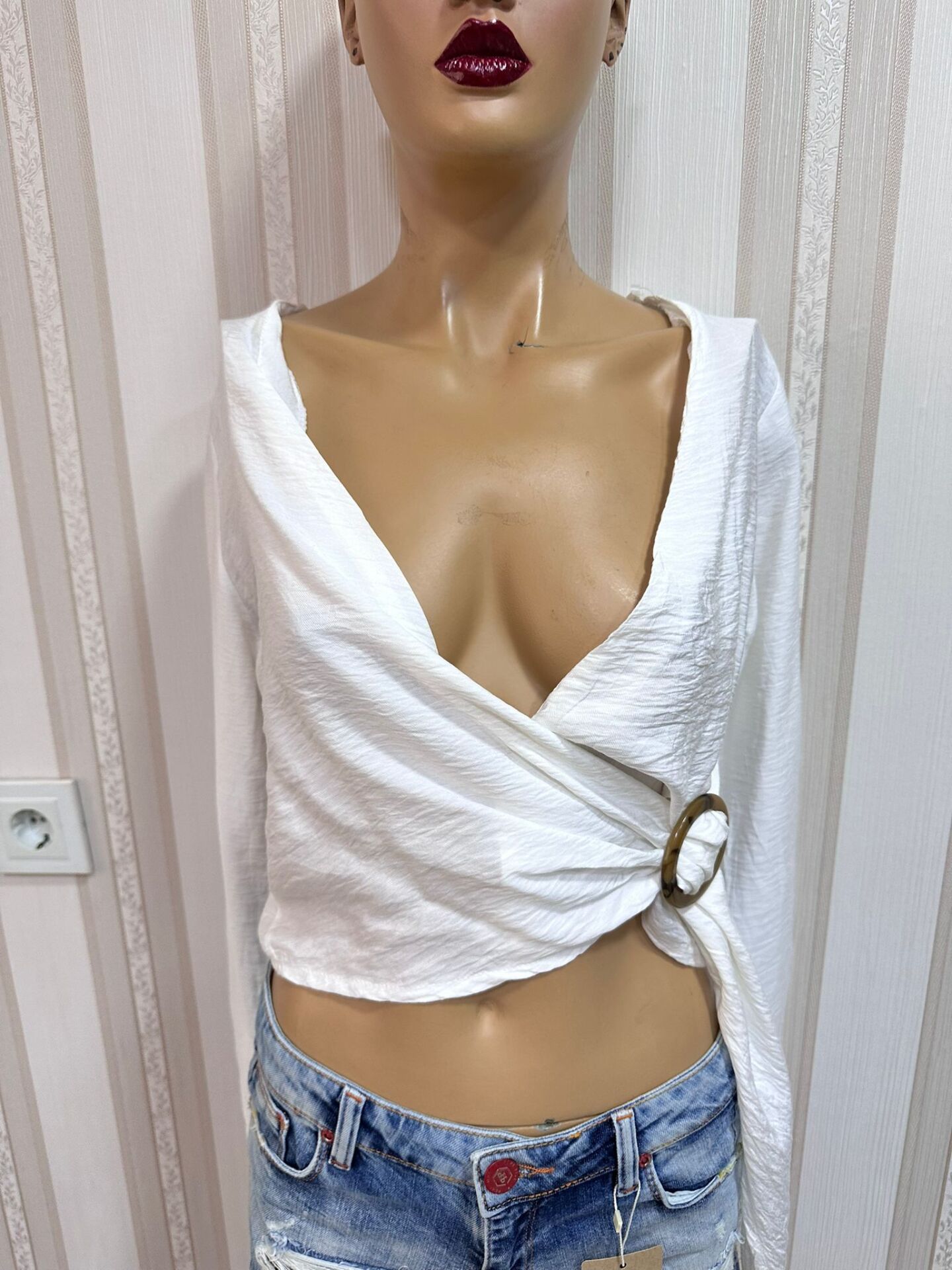 lastik kol önden bağlamalı bluz