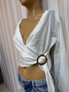 lastik kol önden bağlamalı bluz