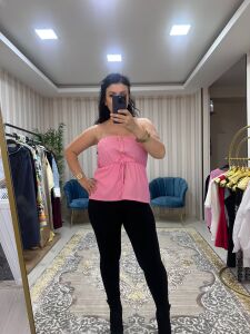 DENİZ YILDIZI STRAPLEZ BLUZ PEMBE