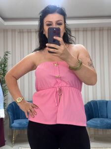 DENİZ YILDIZI STRAPLEZ BLUZ PEMBE
