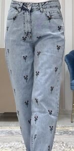 Çiçekli mavi jean