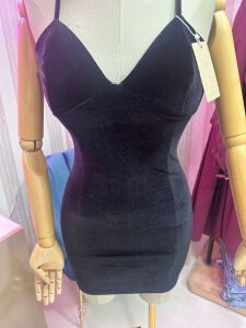 siyah kadife mini elbise