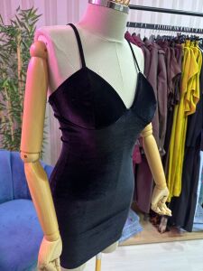 siyah kadife mini elbise