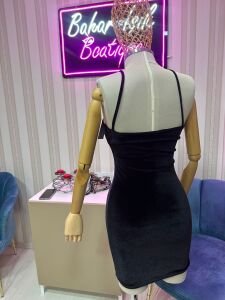 siyah kadife mini elbise