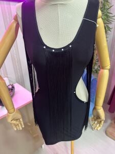 siyah saçaklı mini elbise