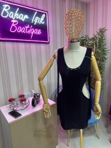 siyah saçaklı mini elbise