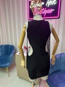 siyah saçaklı mini elbise