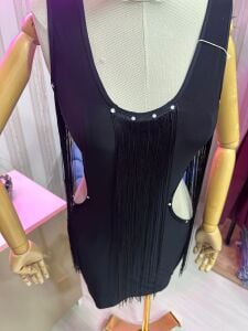 siyah saçaklı mini elbise