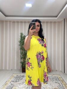 PREMİUM SARI AKORDİYON ELBİSE