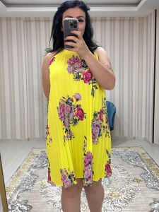 PREMİUM SARI AKORDİYON ELBİSE