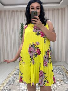 PREMİUM SARI AKORDİYON ELBİSE