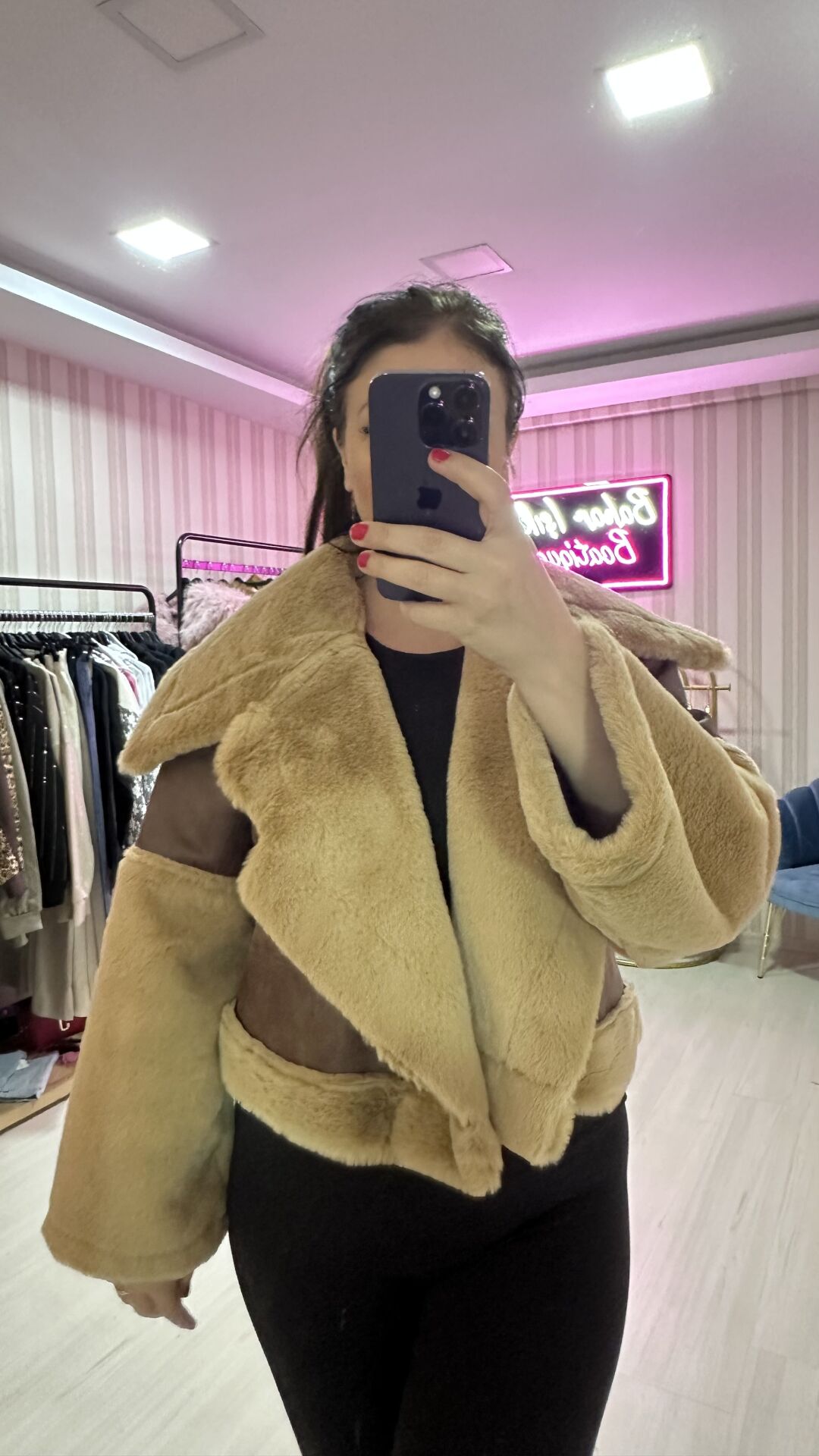 PELUŞ YAKA MONT CAMEL BEJ