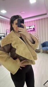 PELUŞ YAKA MONT CAMEL BEJ
