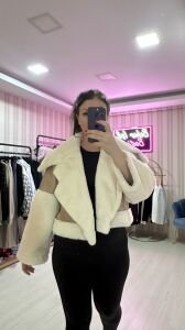 PELUŞ YAKALI MONT EKRU BEJ