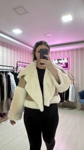 PELUŞ YAKALI MONT EKRU BEJ