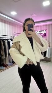 PELUŞ YAKALI MONT EKRU BEJ