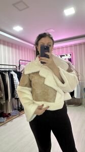 PELUŞ YAKALI MONT EKRU BEJ