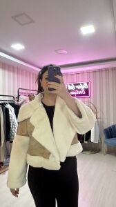 PELUŞ YAKALI MONT EKRU BEJ