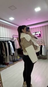 PELUŞ YAKALI MONT EKRU BEJ