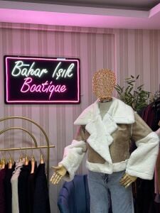 PELUŞ YAKALI MONT EKRU BEJ