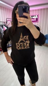 PELUŞ LEOPARLI SWEAT