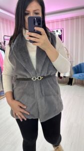 KEMERLİ PELUŞ YELEK GRİ