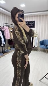 LEOPAR DETAYLI KAHVE İKİLİ TAKIM