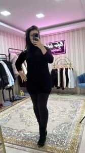 Omuz detaylı triko elbise